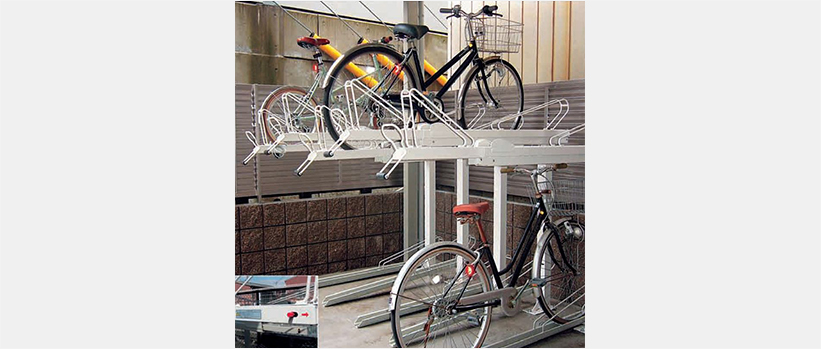 二段式駐輪機 | ワイエム工業｜階段すべり止め、手すり、コーナー保護材などの建築金物メーカー